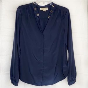 Michael Kors split neck Blue Long sleeve Top M